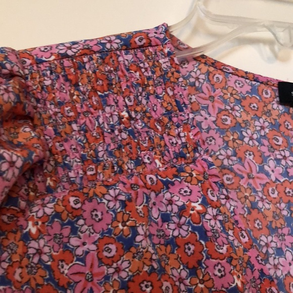 Sanctuary Blouse short sleeves pink orange purple floral Size L. NWOT - Picture 5 of 7